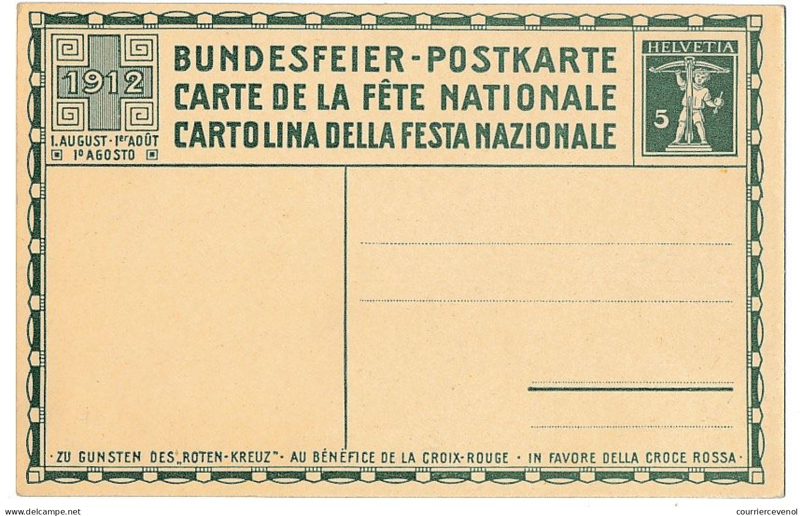 SUISSE - Entier Postal - Bundesfeier 1912 - Carte De La Fête Nationale - Stamped Stationery