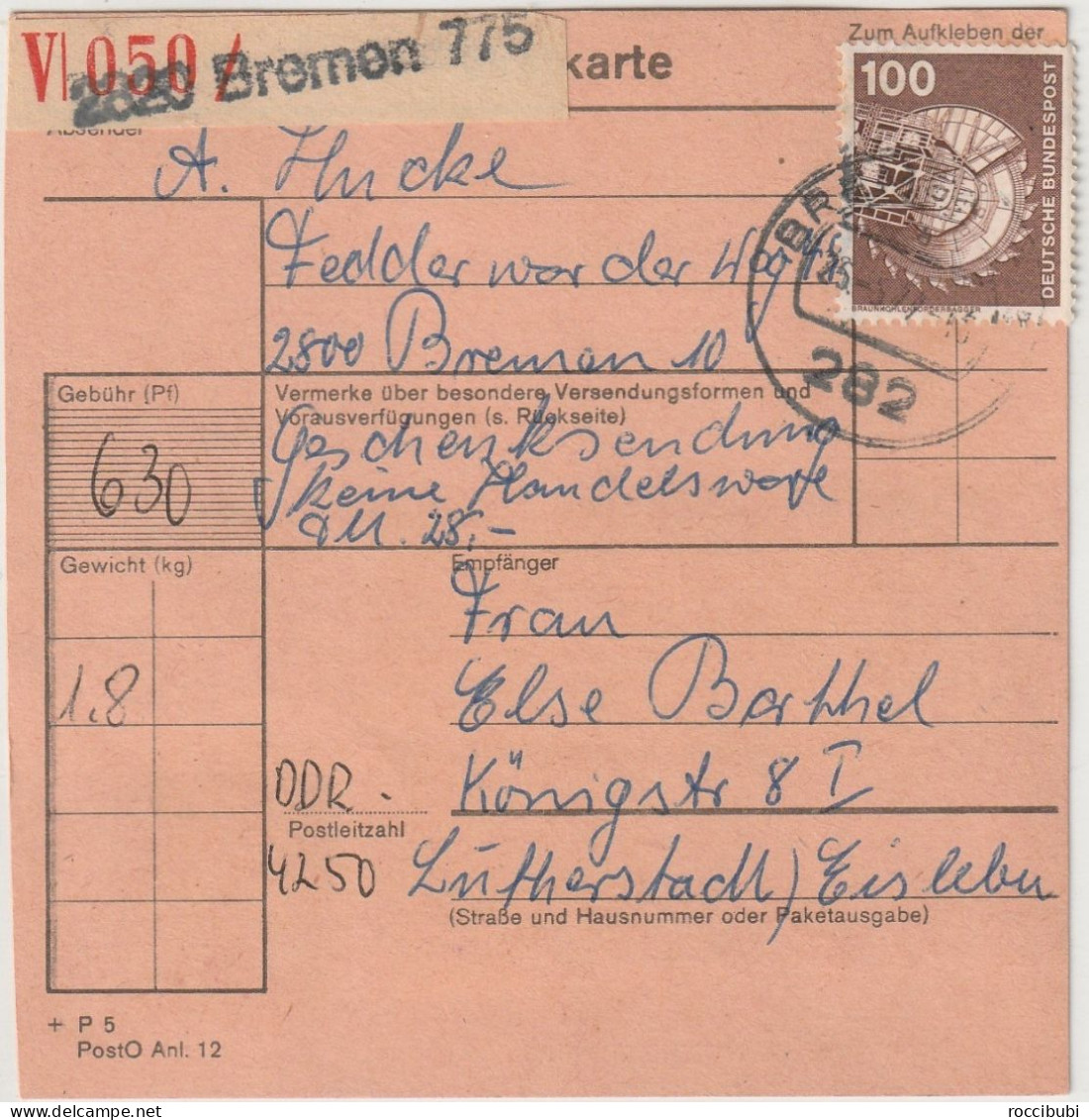 Paketkarte, Bremen Nach Eisleben - Altri & Non Classificati