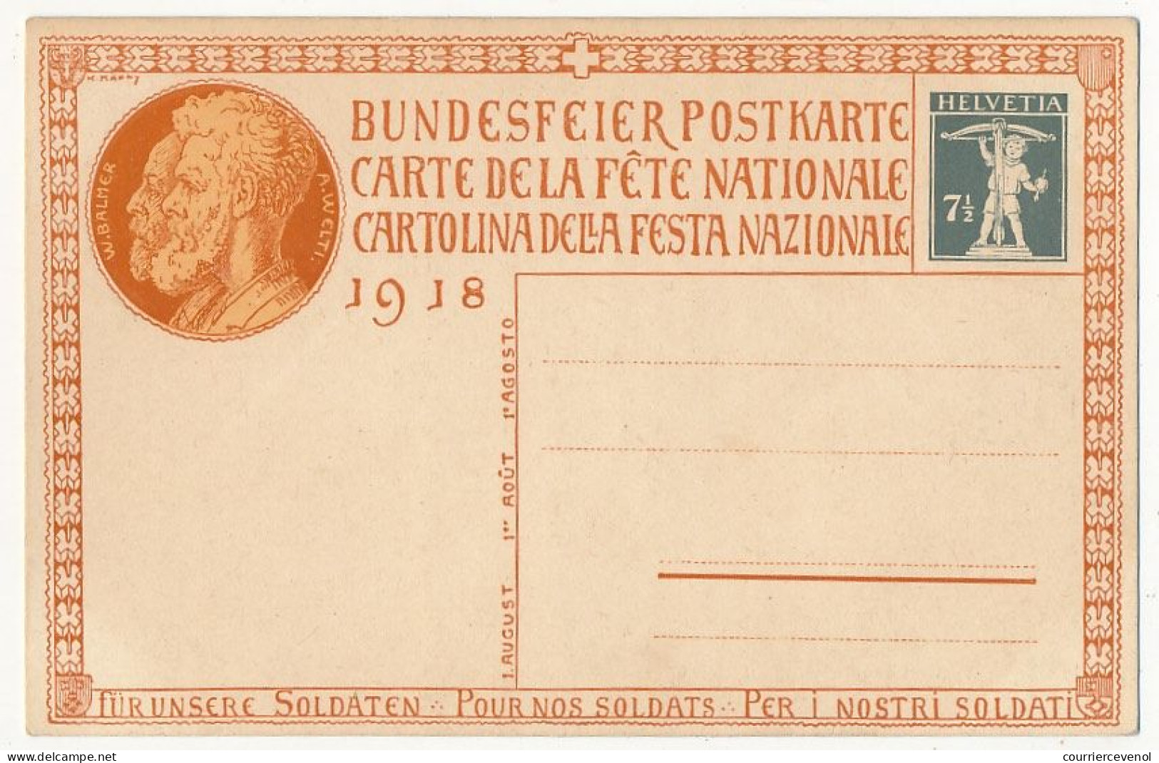 SUISSE - Entier Postal - Bundesfeier 1918 - Carte De La Fête Nationale - Ganzsachen