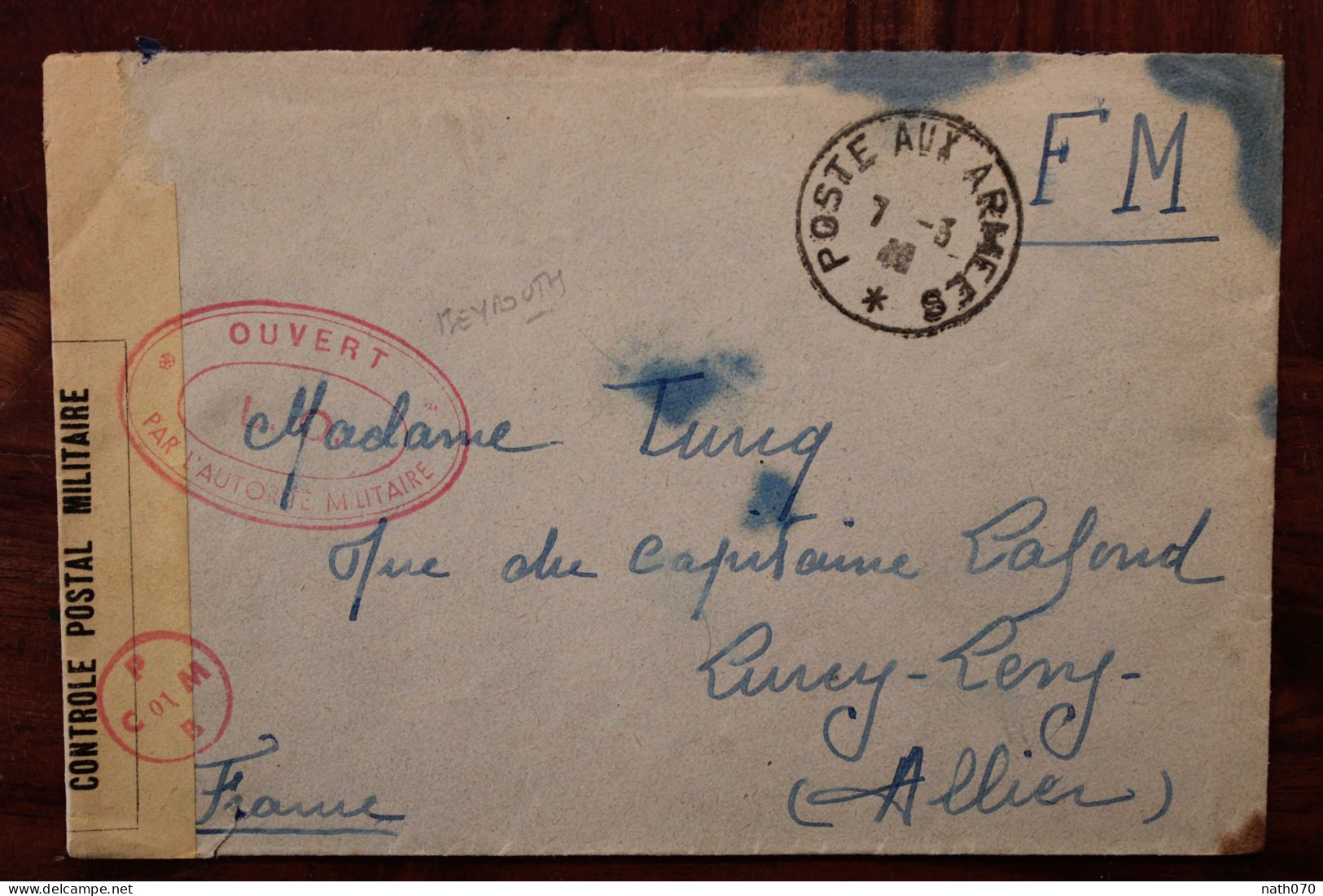 1940 Censure LO Poste Aux Armées FM Beyrouth Liban France Lurcy Lévy France Air Mail Cover Lebanon Censor Zensur - Cartas & Documentos