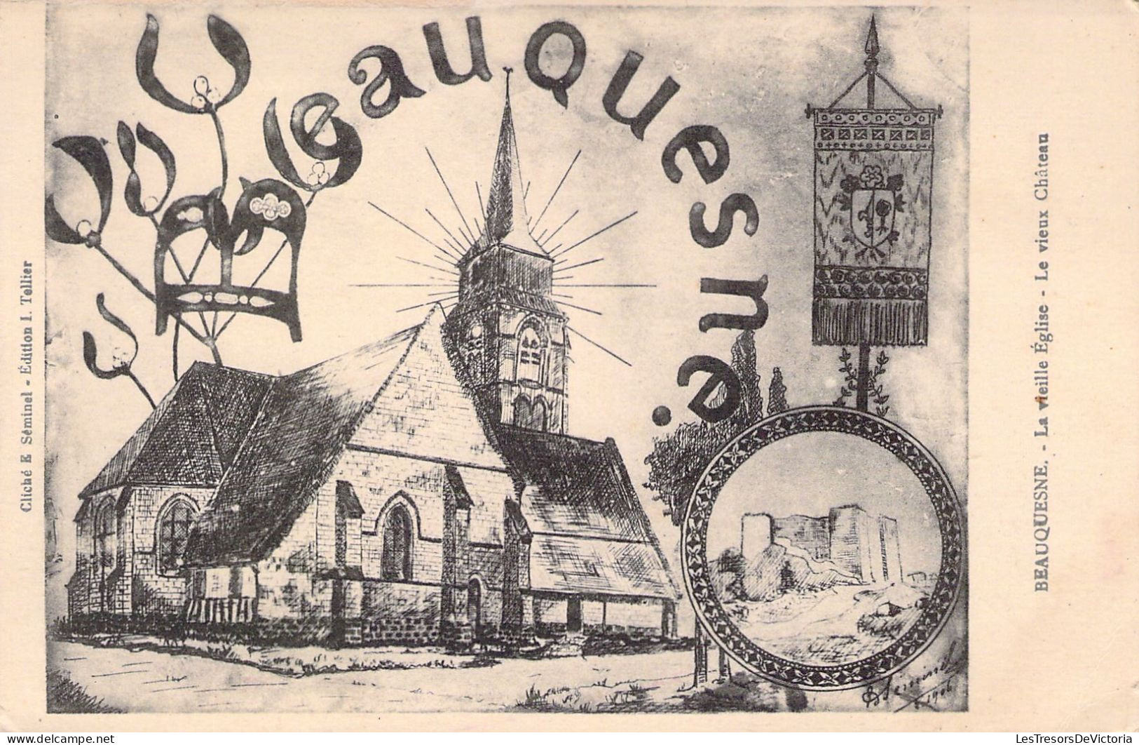 FRANCE - 80 - BEAUQUESNE - La Vieille église - Le Vieux Château - Carte Postale Ancienne - Beauquesne
