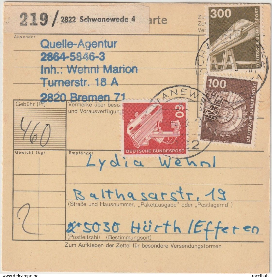 Paketkarte, Schwanewede Nach Hürth/Efferen - Other & Unclassified