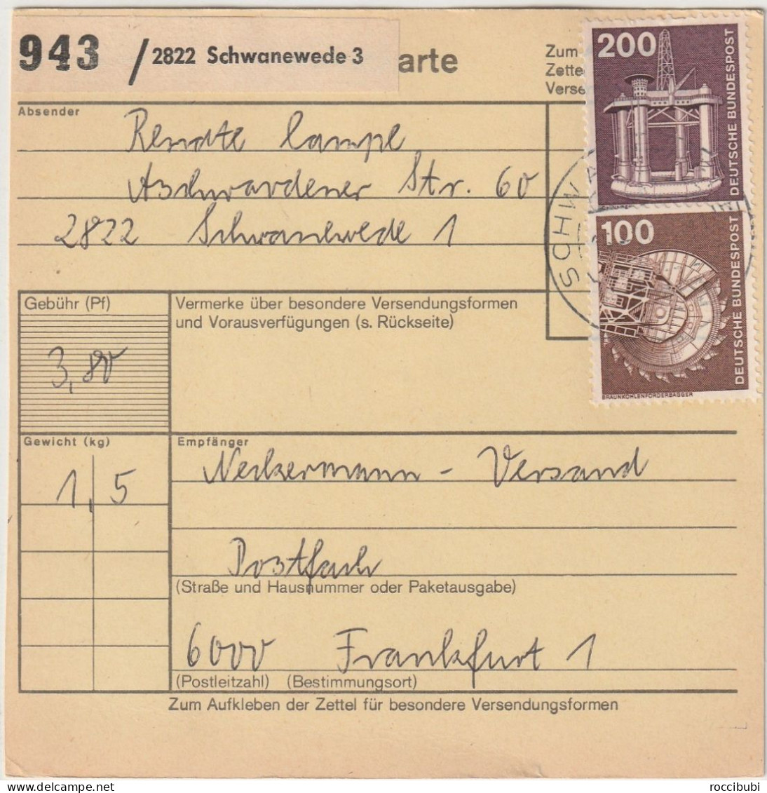 Paketkarte, Schwanewede Nach Frankfurt - Other & Unclassified