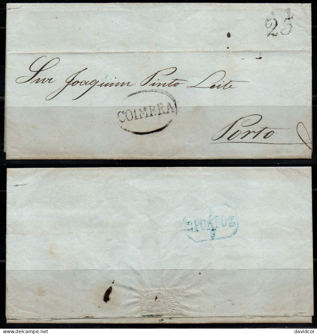 CA662- COVERAUCTION!!!- PORTUGAL - FOLDED LETTER COIMBRA (25 REIS), 31-AUG-1848 TO PORTO. ARRIVAL CACHET ON BACK - ...-1853 Prephilately