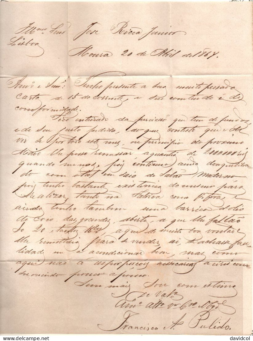 CA669- COVERAUCTION!!!- PORTUGAL - KING LUIZ. SC#: 20 - FOLDED LETTER MOURA 20-04-1867 TO LISBOA 21-04-67 - Briefe U. Dokumente