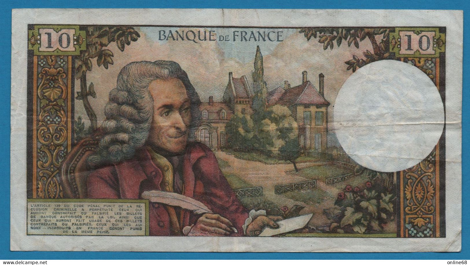 FRANCE 10 FRANCS 01-04-1965 # Z.144 P# 147a Voltaire - 10 F 1963-1973 ''Voltaire''