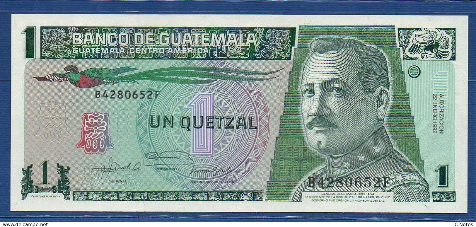 GUATEMALA - P. 73c – 1 Quetzal 22.01.1992 UNC, S/n  B4280652F,   Printer: Canadian Bank Note Company - Guatemala