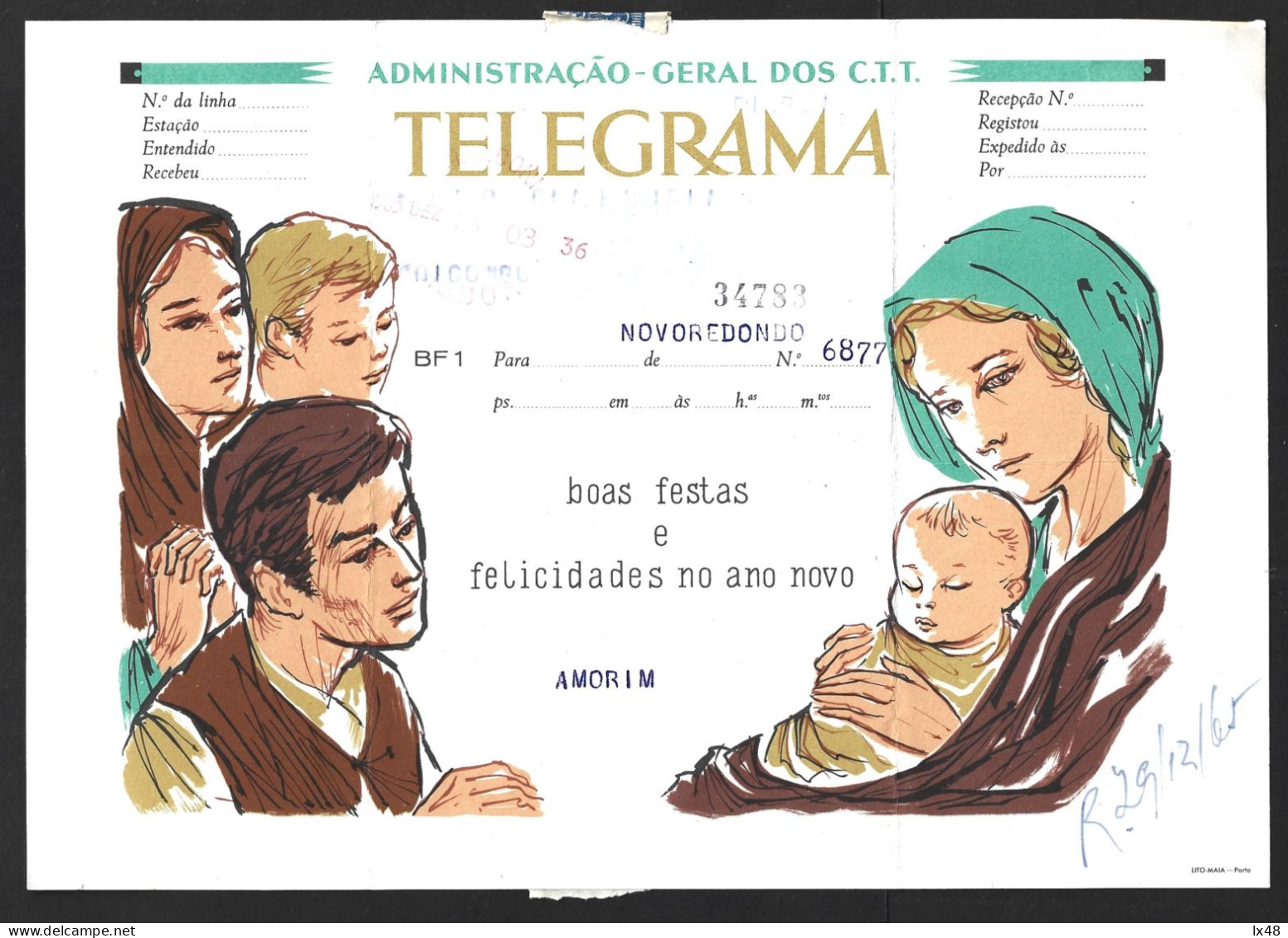 Telegrama De Natal E Boas Festas Expedido De Novo Redondo, Angola Com Obliteração Encarnada Da Rádio Marconi De 1965. - Lettres & Documents