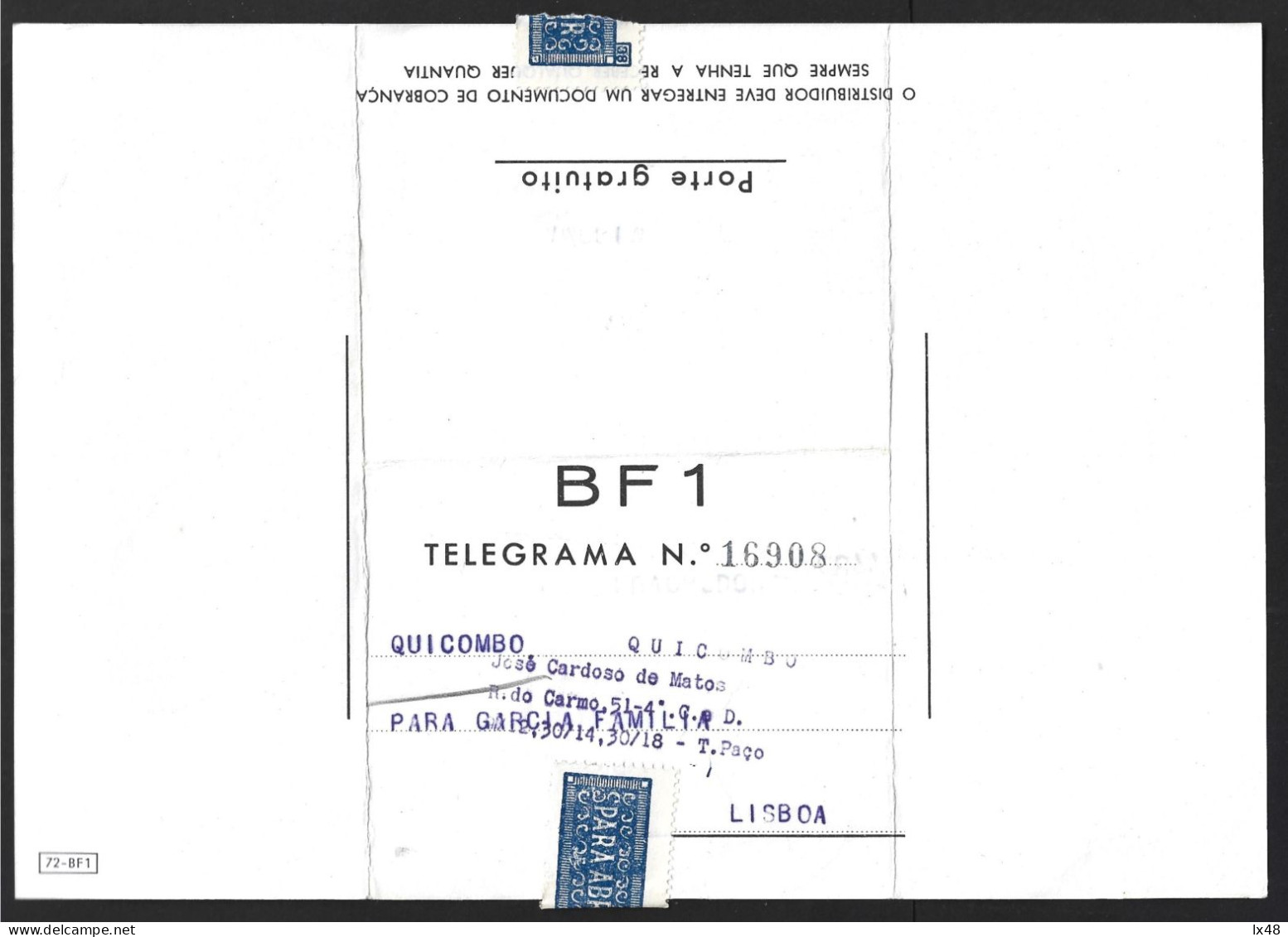 Telegrama De Natal E Boas Festas Expedido De Novo Redondo, Angola Com Obliteração Encarnada Da Rádio Marconi De 1965. - Briefe U. Dokumente