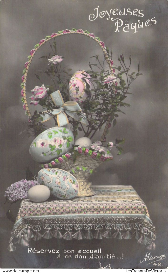 Pâques - Panier De Fleurs Et Oeufs - Carte Postale Ancienne - Pâques