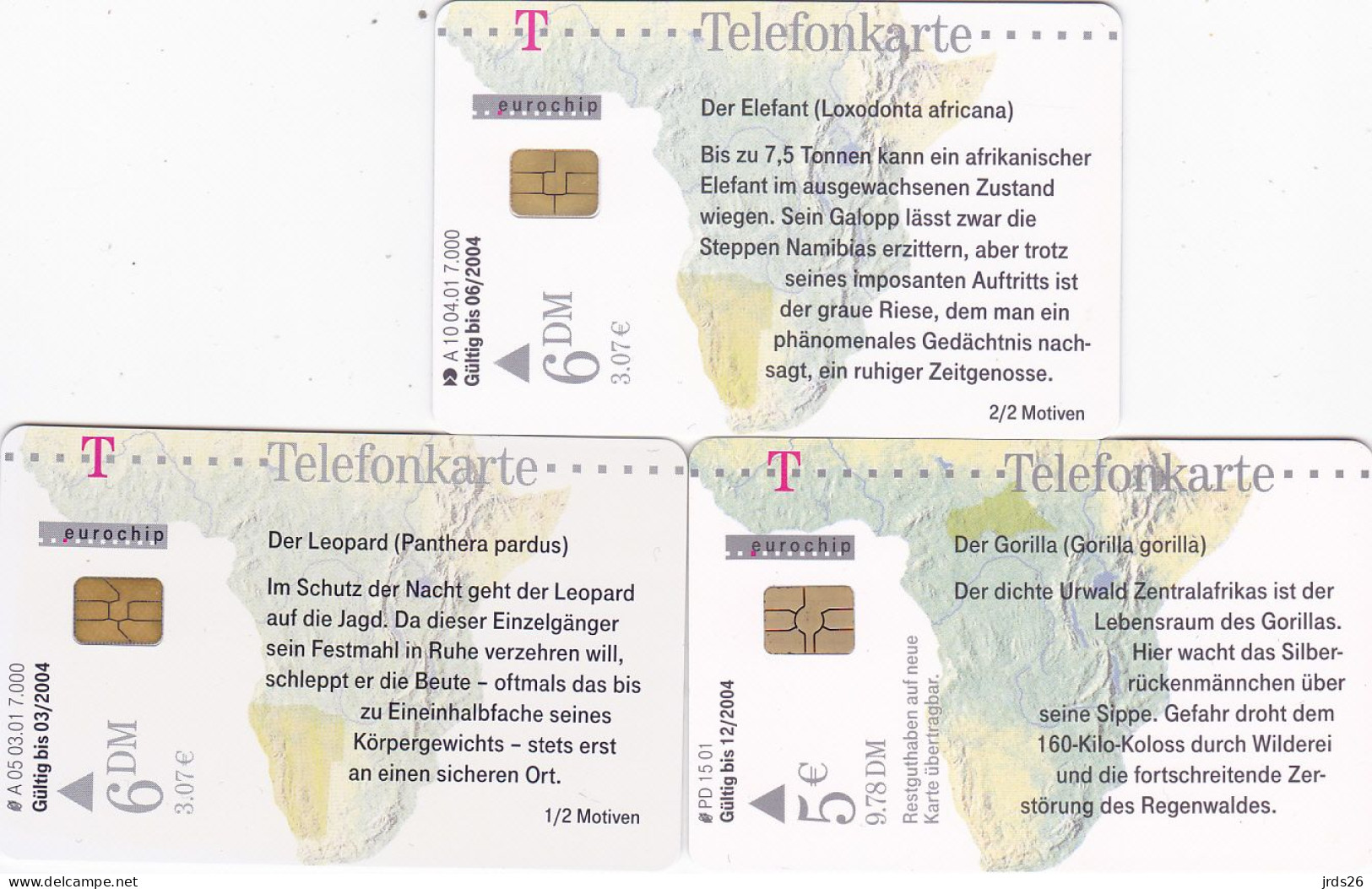 Germany 3 Phonecards Chip - - - Elephant, Leopard, Gorilla - Jungle