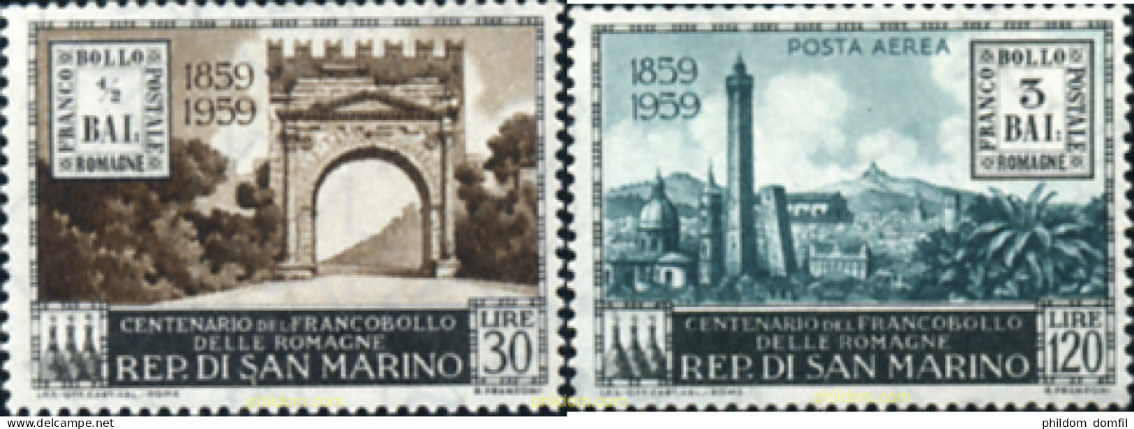 165719 MNH SAN MARINO 1959 CENTENARIO DEL PRIMER SELLO DE LA ROMAGNA - Usati