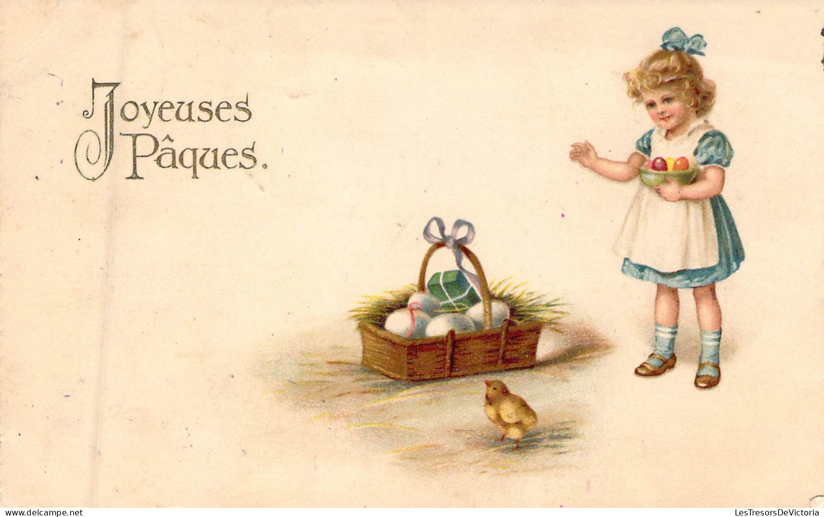 PAQUES - Enfant Qui Récolte Des Oeufs - Joyeuses Paques - Carte Postale Ancienne - Pâques