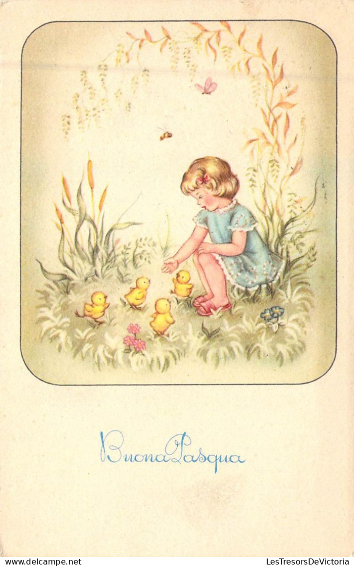 PAQUES - Enfant Qui Joue Avec Des Poussins - Buona Pasqua - Carte Postale Ancienne - Pâques