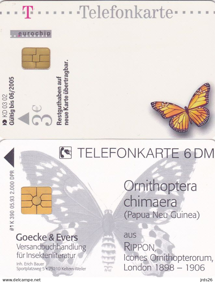 Germany 2 Phonecards Chip - - - Butterfly K 390/93, KD 03/02 - Farfalle