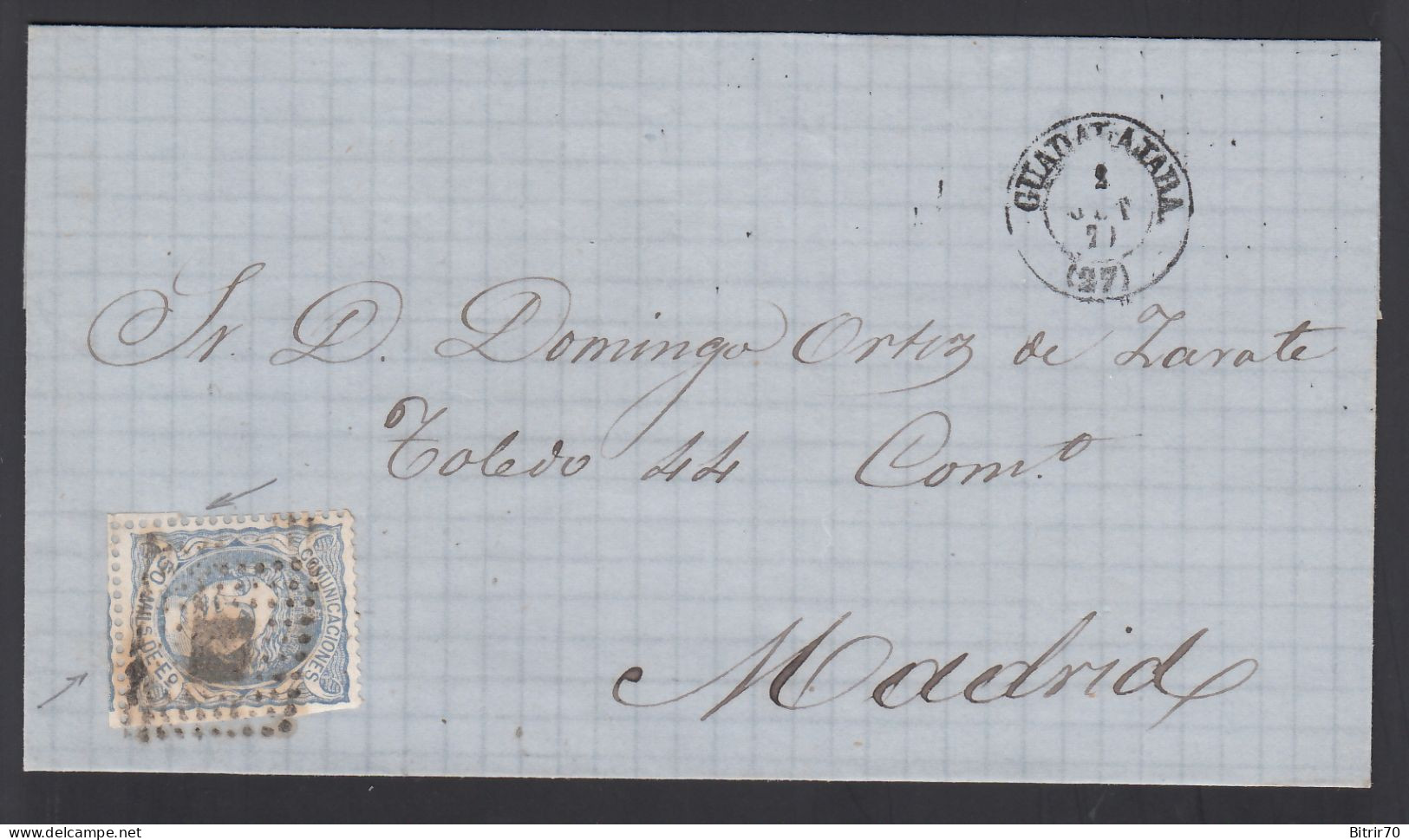 1872. Envuelta De Socuellamos A Albacete, Ed. 107b, 50 M. Azul Oscuro. [Mat. Rombo De Puntos.] - Storia Postale