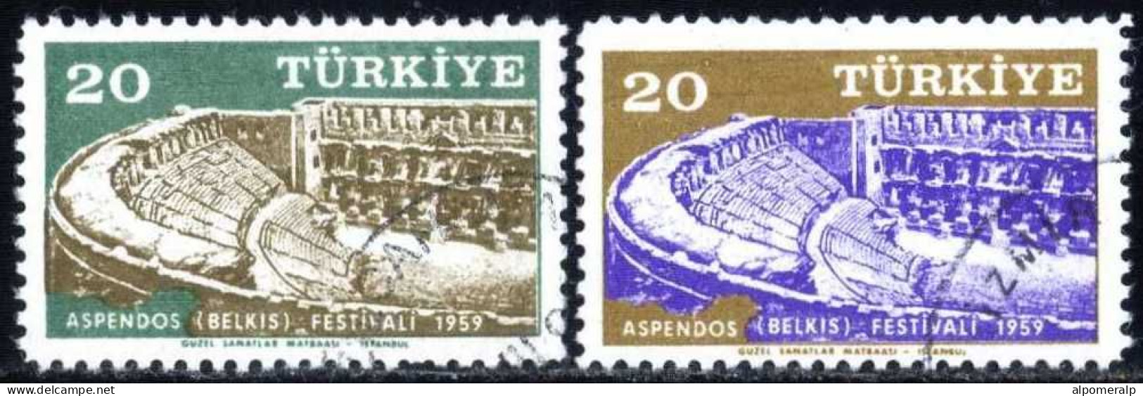 Türkiye 1959 Mi 1623-1624 Aspendos Festival | Amphitheater | Ancient City | Theatre | Archaelogy - Used Stamps