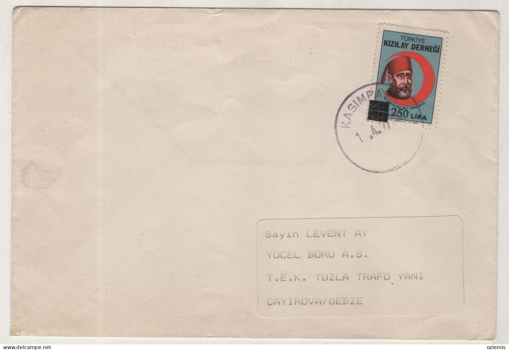 TURKEY,TURKEI,TURQUIE ,RED CRESCENT ,STAMPS ,KASIMPASA  TO  GEBZE ,USED COVER ,RRR, - Timbres De Bienfaisance