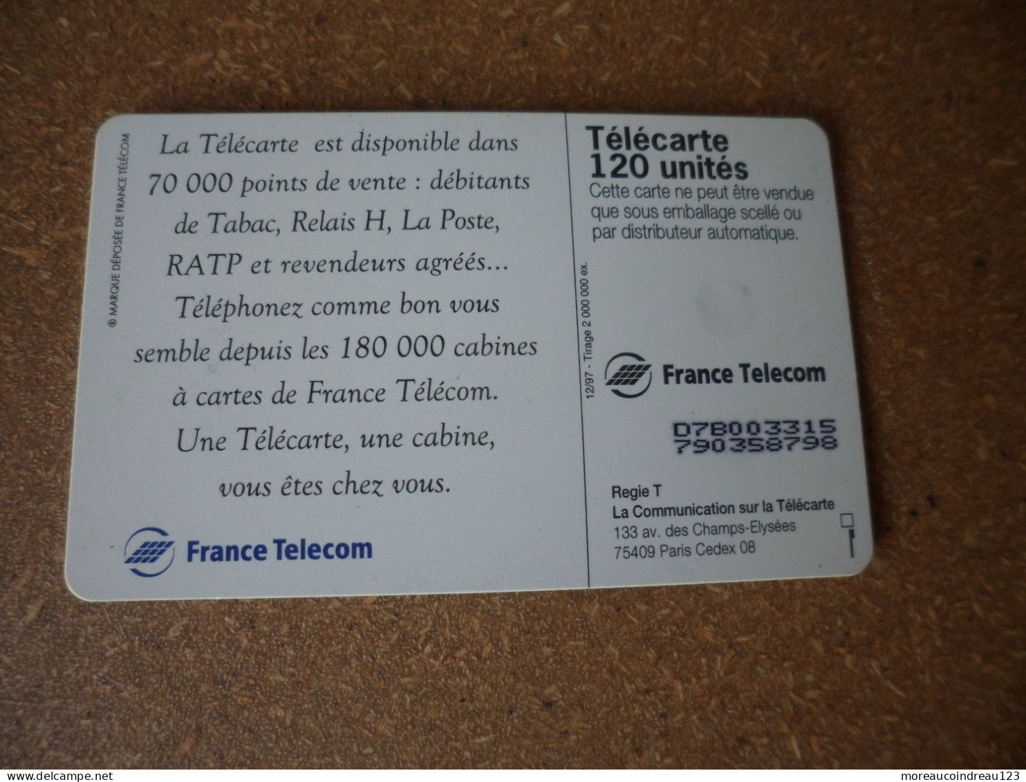 Télécarte Une Telecarte Une Cabine - Operatori Telecom