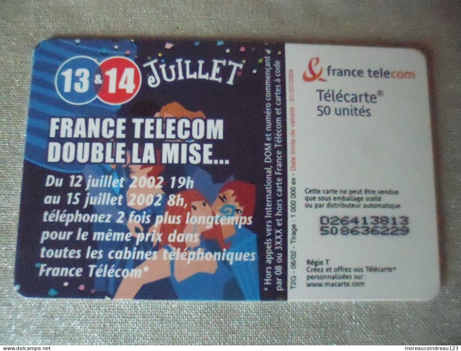 Télécarte France Télécom Double La Mise 13 Et 14 Juillet - Telecom Operators