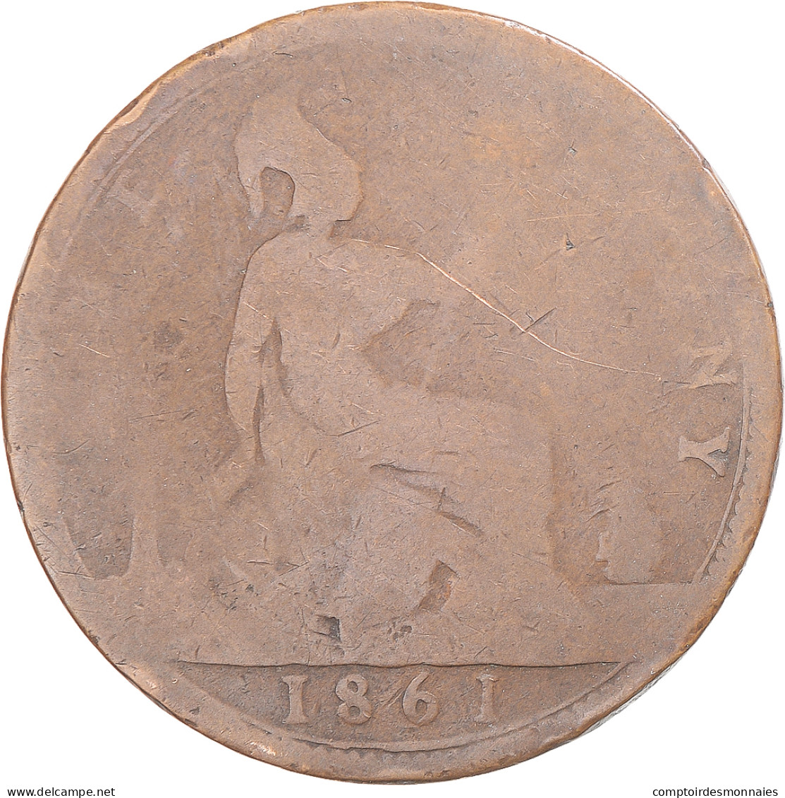 Monnaie, Grande-Bretagne, Victoria, Penny, 1861, Londres, B, Cuivre - D. 1 Penny