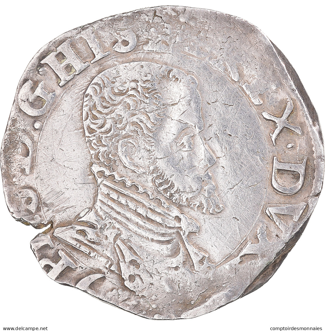 Monnaie, Pays-Bas Espagnols, Philippe II, 1/5 Ecu, 156[?], TTB, Argent - …-1795 : Periodo Antiguo