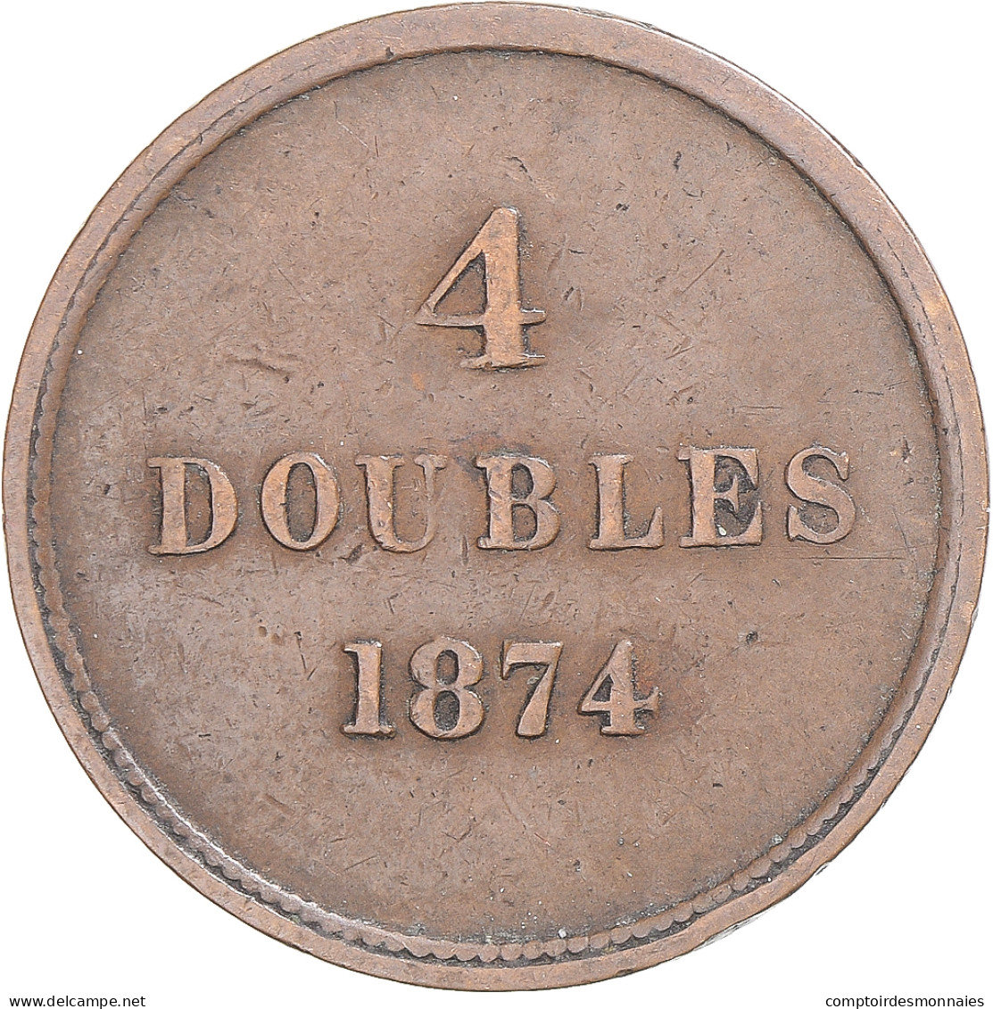 Monnaie, Guernesey, 4 Doubles, 1874, Heaton, Birmingham, TB+, Bronze, KM:5 - Guernesey