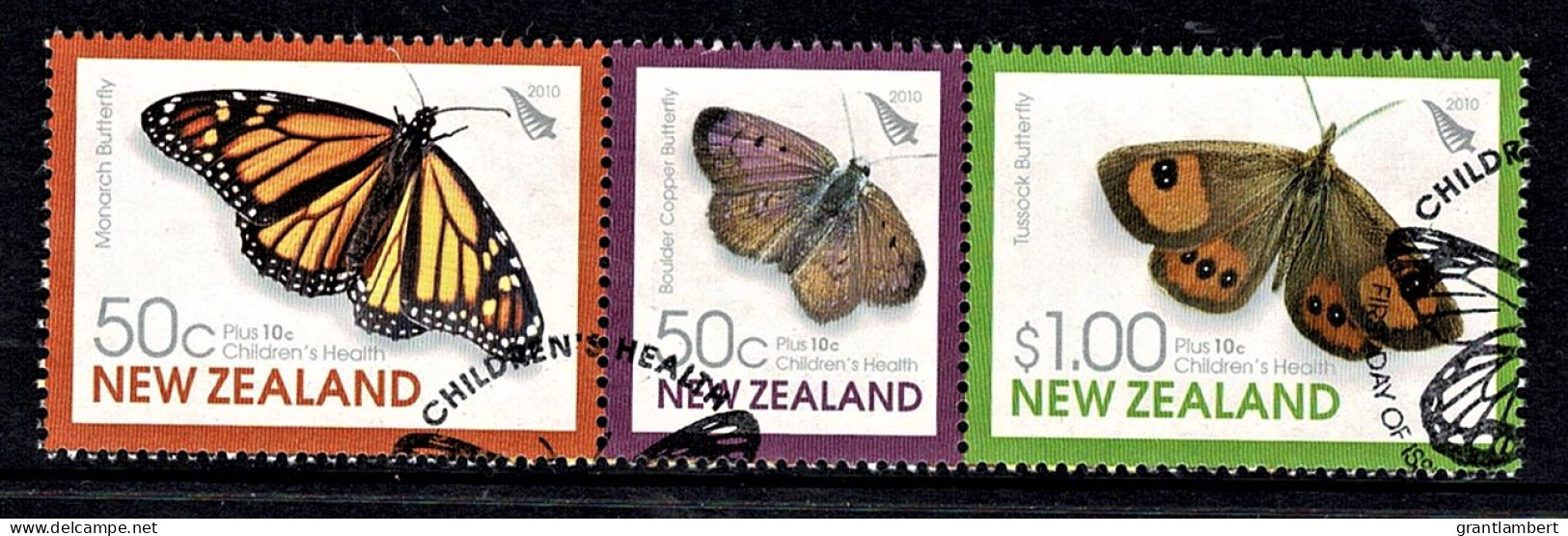 New Zealand 2010 Children's Health - Butterflies Set As Strip Of 3 Used - Oblitérés