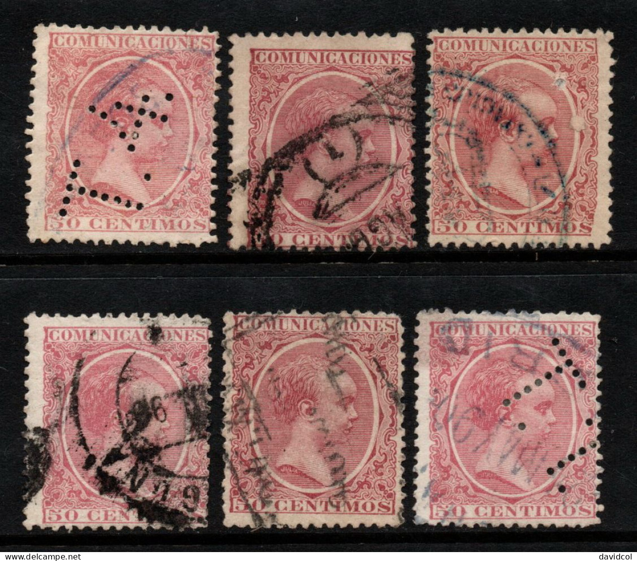 2449 - SPAIN -1889 - SC#:266 - KING ALFONSO XIII - LOT X 6 STAMPS USED + PERFINS - Usados