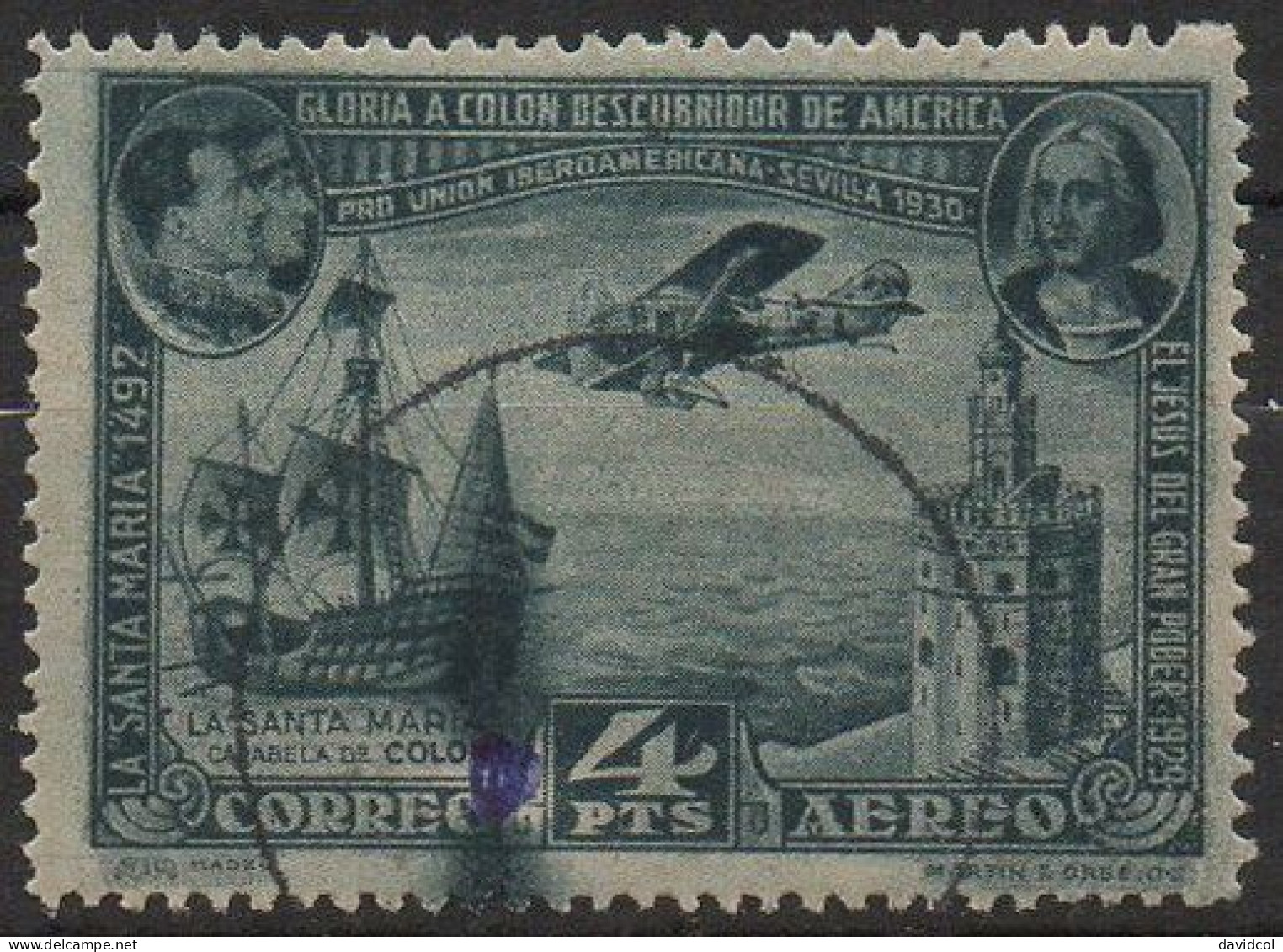 2450C - SPAIN -.1930 - SC#:C57 - USED - SANTA MARIA PLANE AND TORRE DEL ORO - Nuevos