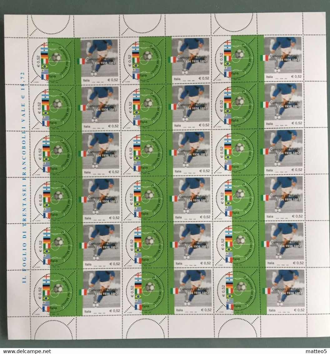 2002 - Italia - Campioni Del Mondo 2002 -  36 Valori Da 0,52 Euro - Foglio Intero Nuovo - Feuilles Complètes