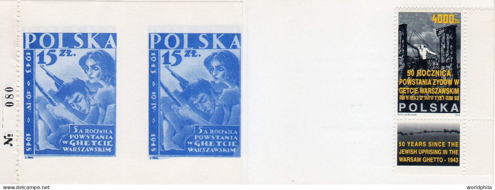 Poland (Israel) 1993 Judaica, Rare, Booklet 50th Warsaw Ghetto Uprising With 4 Labels And Stamp II - Booklets