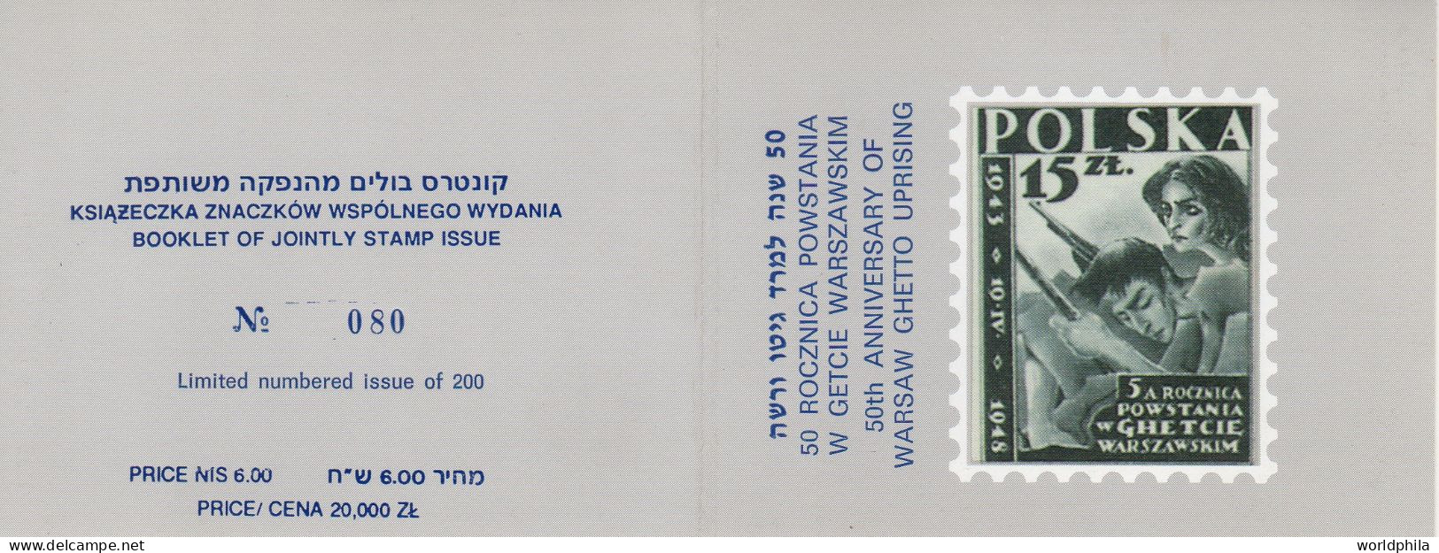 Poland (Israel) 1993 Judaica, Rare, Booklet 50th Warsaw Ghetto Uprising With 4 Labels And Stamp II - Markenheftchen