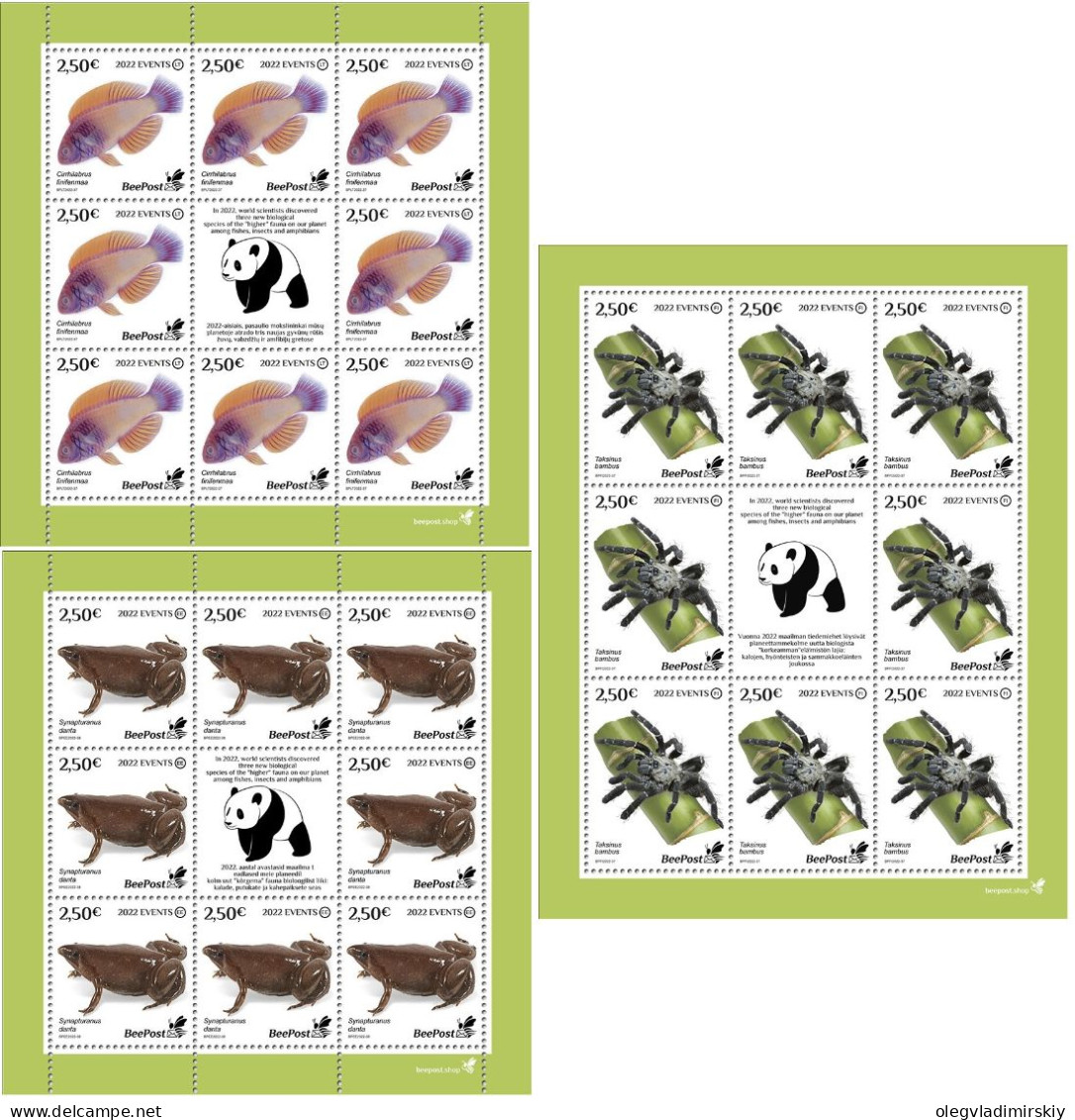 Finland Estonia Lithuania 2022 Discoveries New Species BeePost Set Of 3 Sheetlets With Labels Mint - Neufs