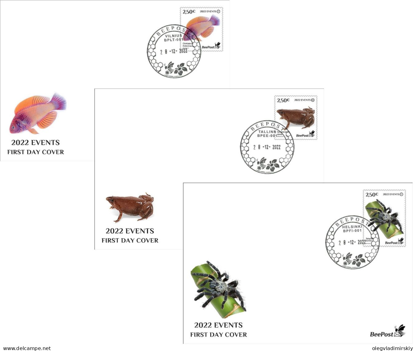 Finland Estonia Lithuania 2022 Discoveries New Species BeePost Set Of 3 FDC - Spiders