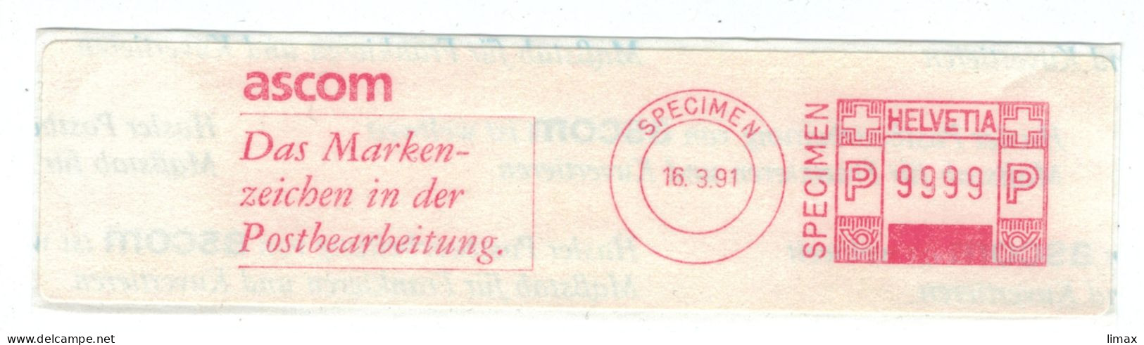 Ascom - Markenzeichen Postbearbeitung Specimen 1991 Muster 9999 - Postage Meters