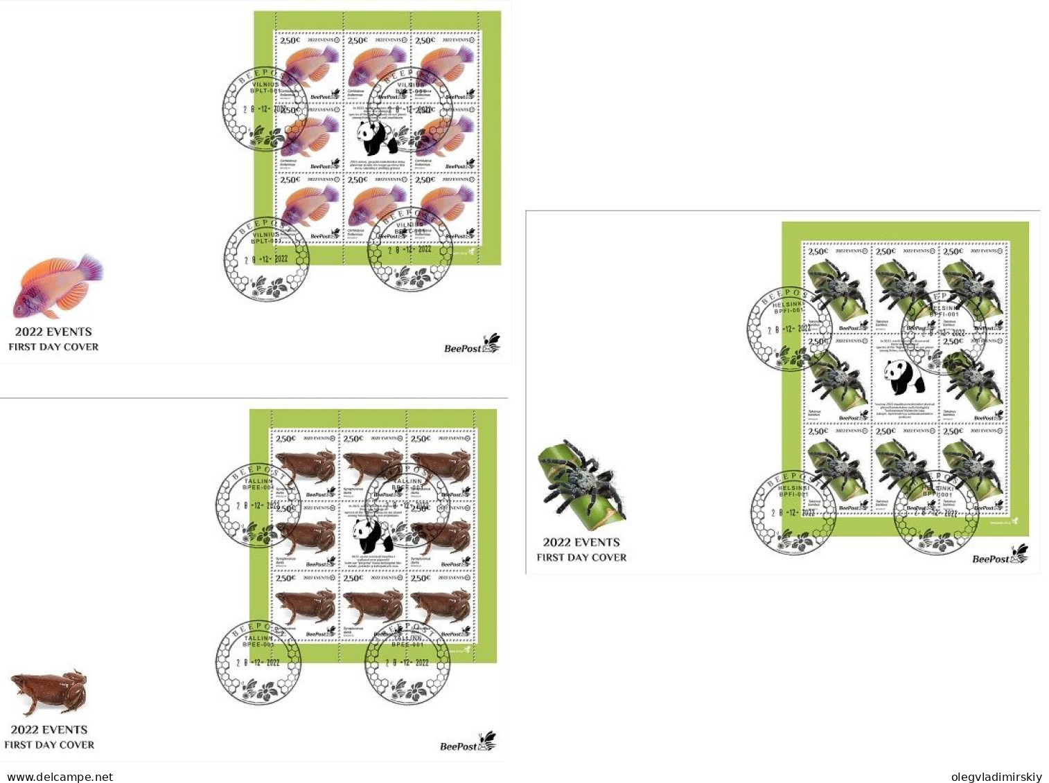 Finland Estonia Lithuania 2022 Discoveries New Species BeePost Set Of 3 FDC Sheetlets - Araignées