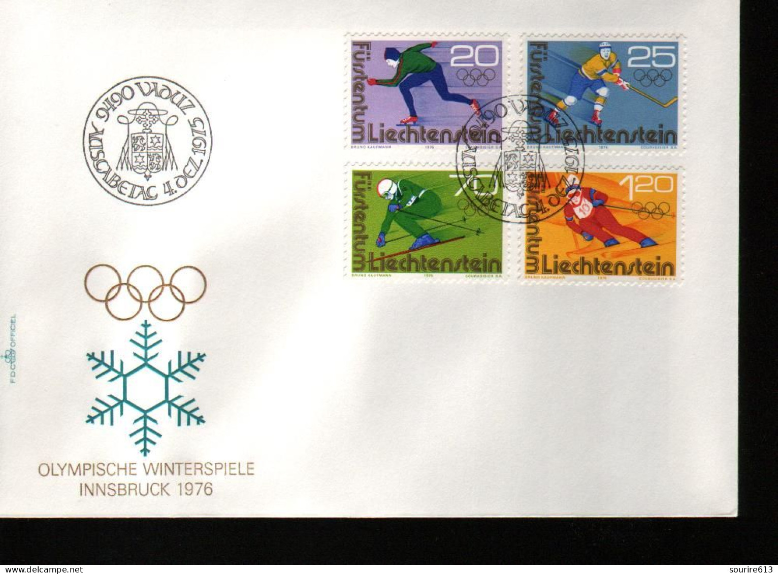 Fdc Liechtenstein 1975 Jeux Olympiques Hiver 1964: Innsbruck Hockey Sur Glace Patinage De Vitesse Ski - Winter 1964: Innsbruck