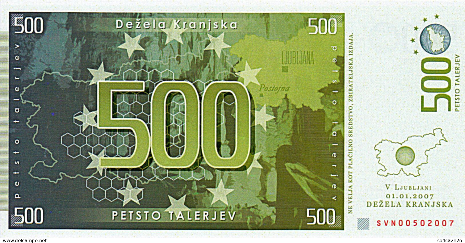 SLOVENIE 500 TALERJEV  2007  UNC - Slovénie