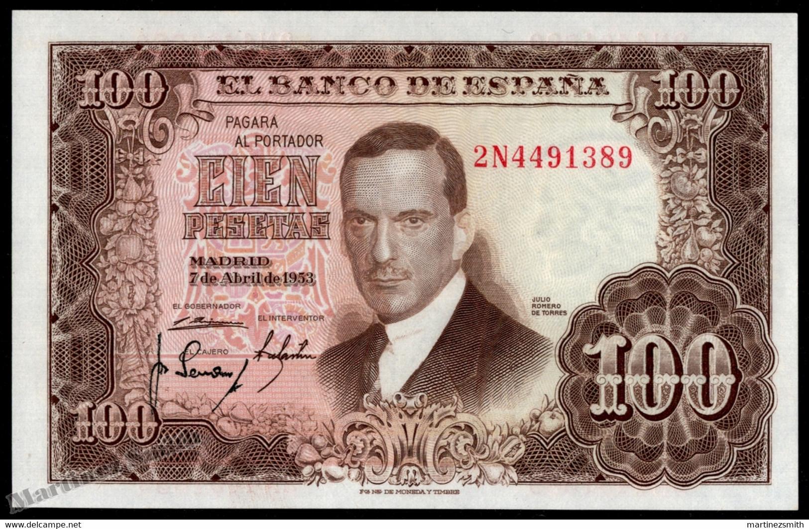 Banknote Spain - 100 Pesetas April 1953 - Juan Romero De Torres - Condition UNC - Pick 145 - 100 Pesetas
