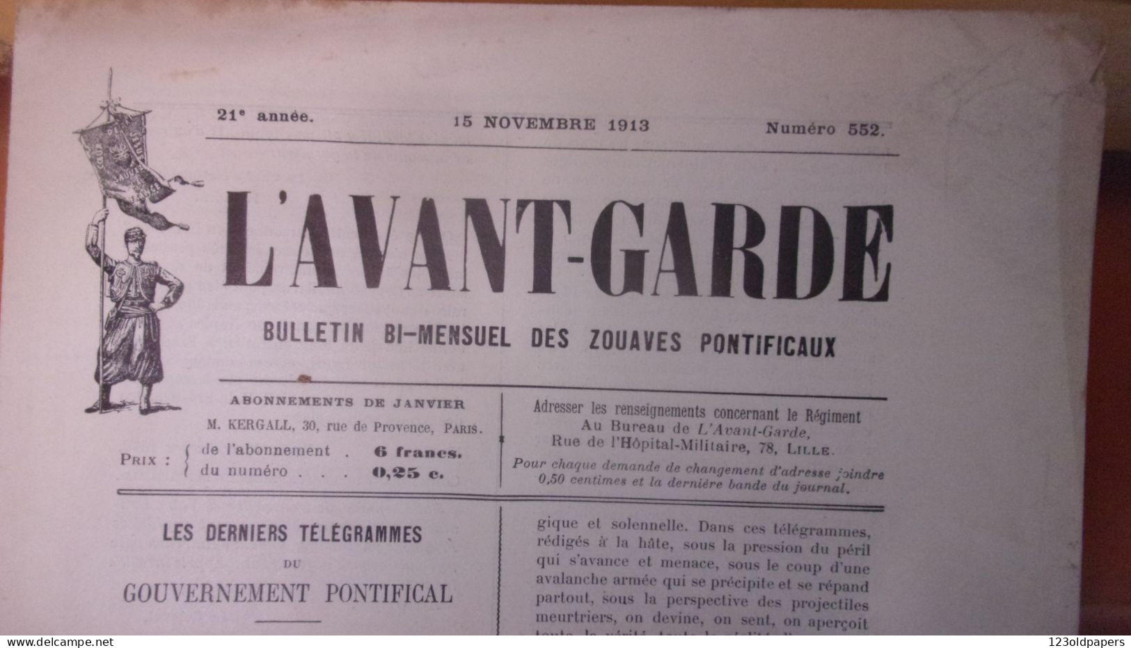RARE L AVANT GARDE ZOUAVES PONTIFICAUX   N°552 ROYALISTE LEGITIMISTE 1913 ZOUAVES EN BELGIQUE... - Belgique