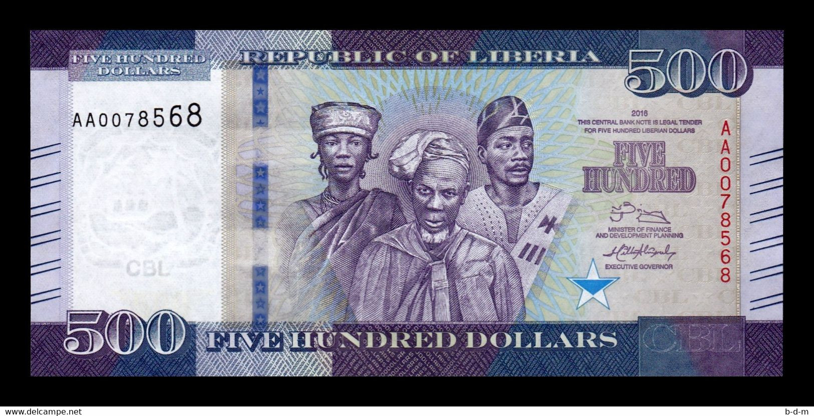 Liberia 500 Dollars 2016 Pick 36a Sc Unc - Liberia