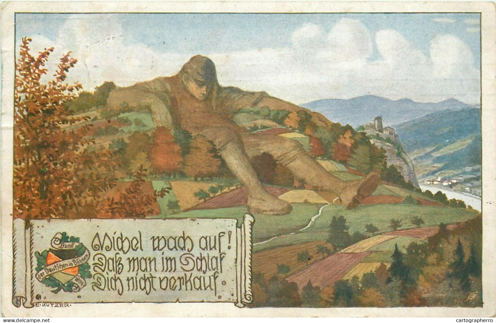 Künstlerpostkarte Ernst Kutzer Bund Der Deutschen In Böhmen Surrealism Landschaft 1915 - Kutzer, Ernst