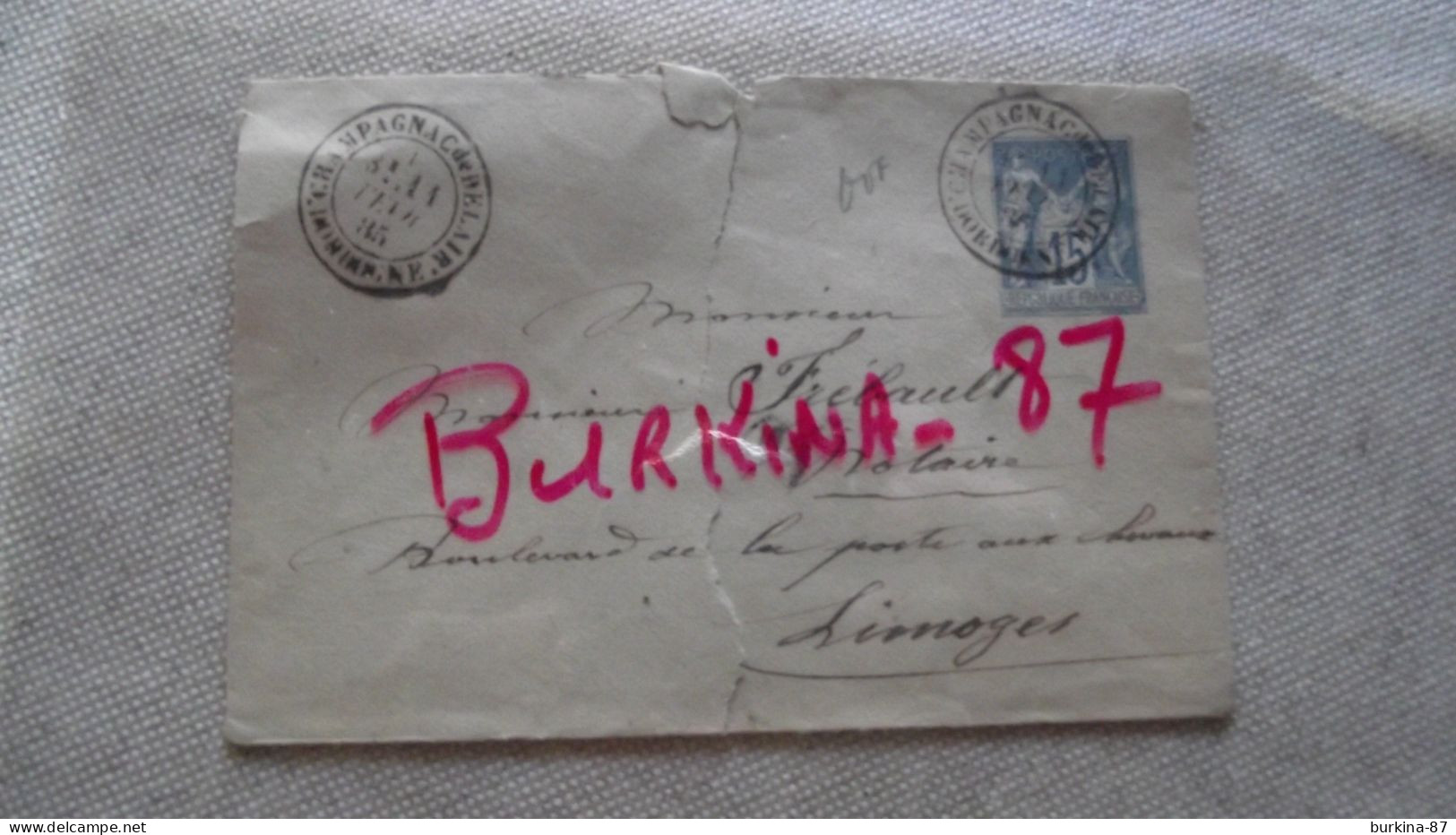 Enveloppe, Entier Postal, 1885, Postée à  Champagnac De Bélair, 24, Sage 15C Bleu - Umschläge Mit Aufdruck (vor 1995)