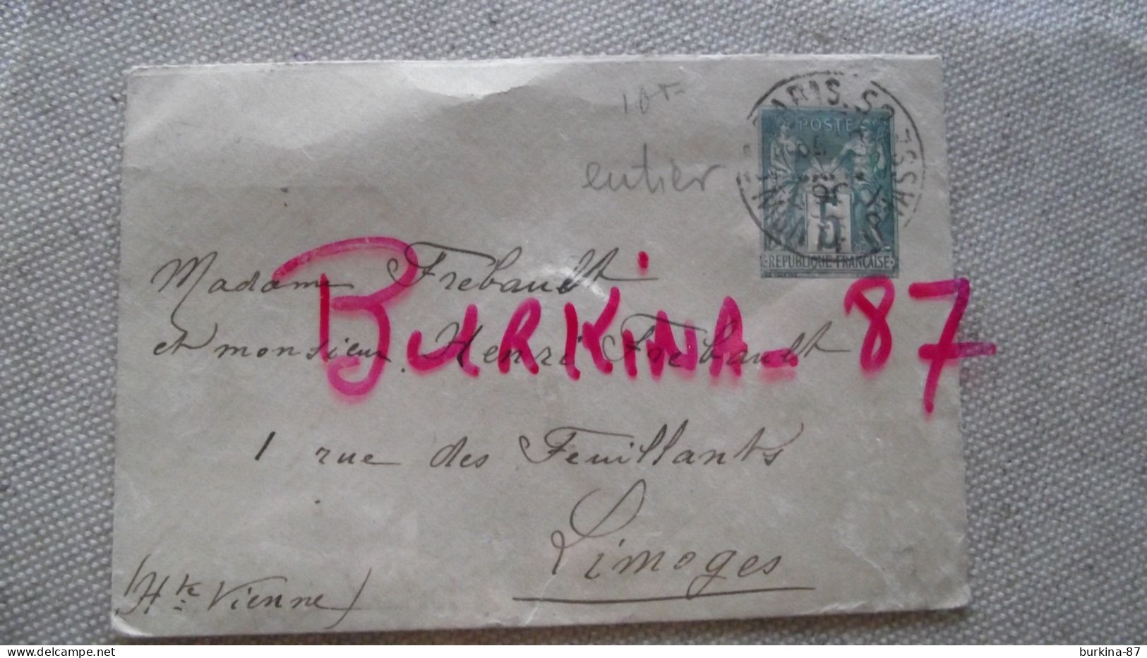 Enveloppe, Entier Postal, 1890, Postée à  Paris, Timbre Sage 5C Vert - Umschläge Mit Aufdruck (vor 1995)