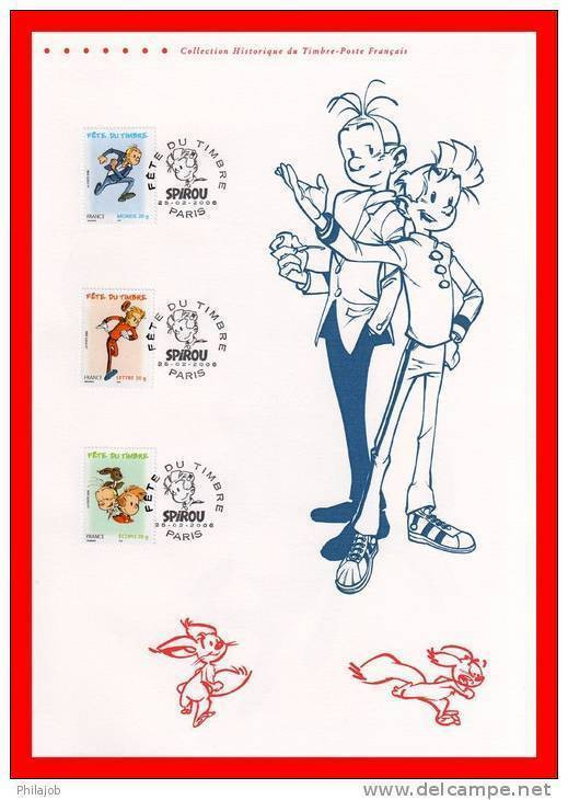 " FETE DU TIMBRE / SPIROU " Sur Document Philatélique Officiel De 4 Pages De 2006. N° YT 3877 à 3879 DPO - Stripsverhalen