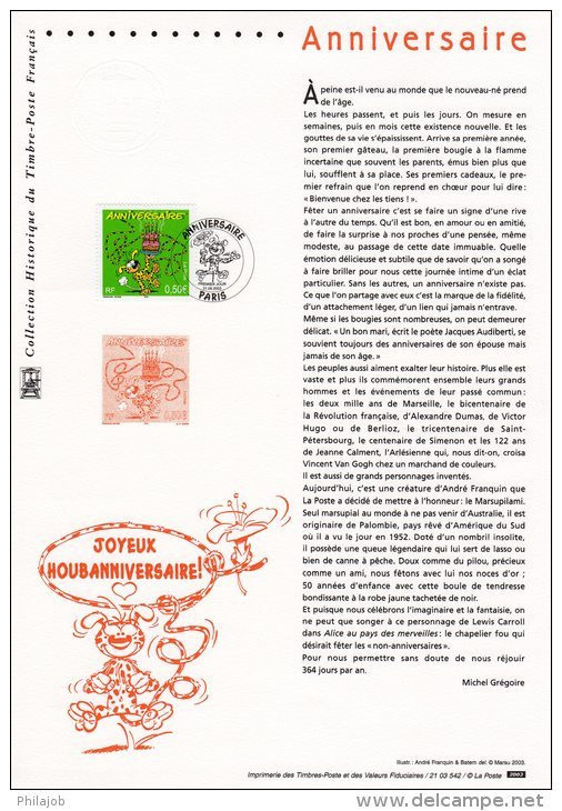 " MARSUPILAMI " Sur Document Philatélique Officiel De 2003 (Prix à La Poste = 5.00 €) N° YT 3569. Parf état DPO - Cómics