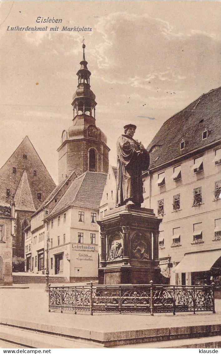 Eisleben - Lutherdenkmal Mit Marktplatz Gel.1915 - Eisleben