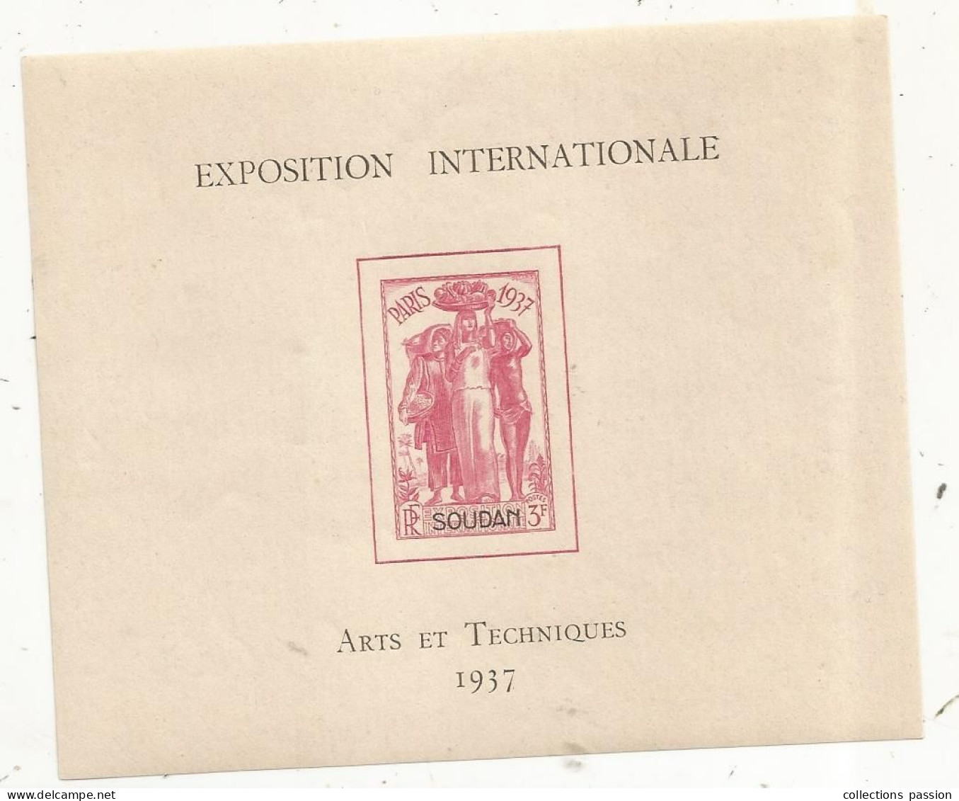 épreuve De Luxe, SOUDAN, Exposition Internationale , Arts Et Techniques , Paris 1937, 3 F, 2 Scans - Soedan (1954-...)
