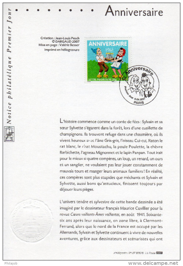 " SYLVAIN ET SYLVETTE " Sur Notice Officielle 1er Jour De 2007. N° YT 4081. Parfait état. FDC - Comics